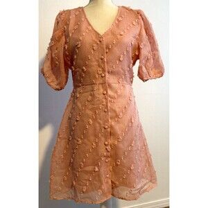 3-D Cotton Candy Mesh Overlay Mini Dress In Peach Size Medium